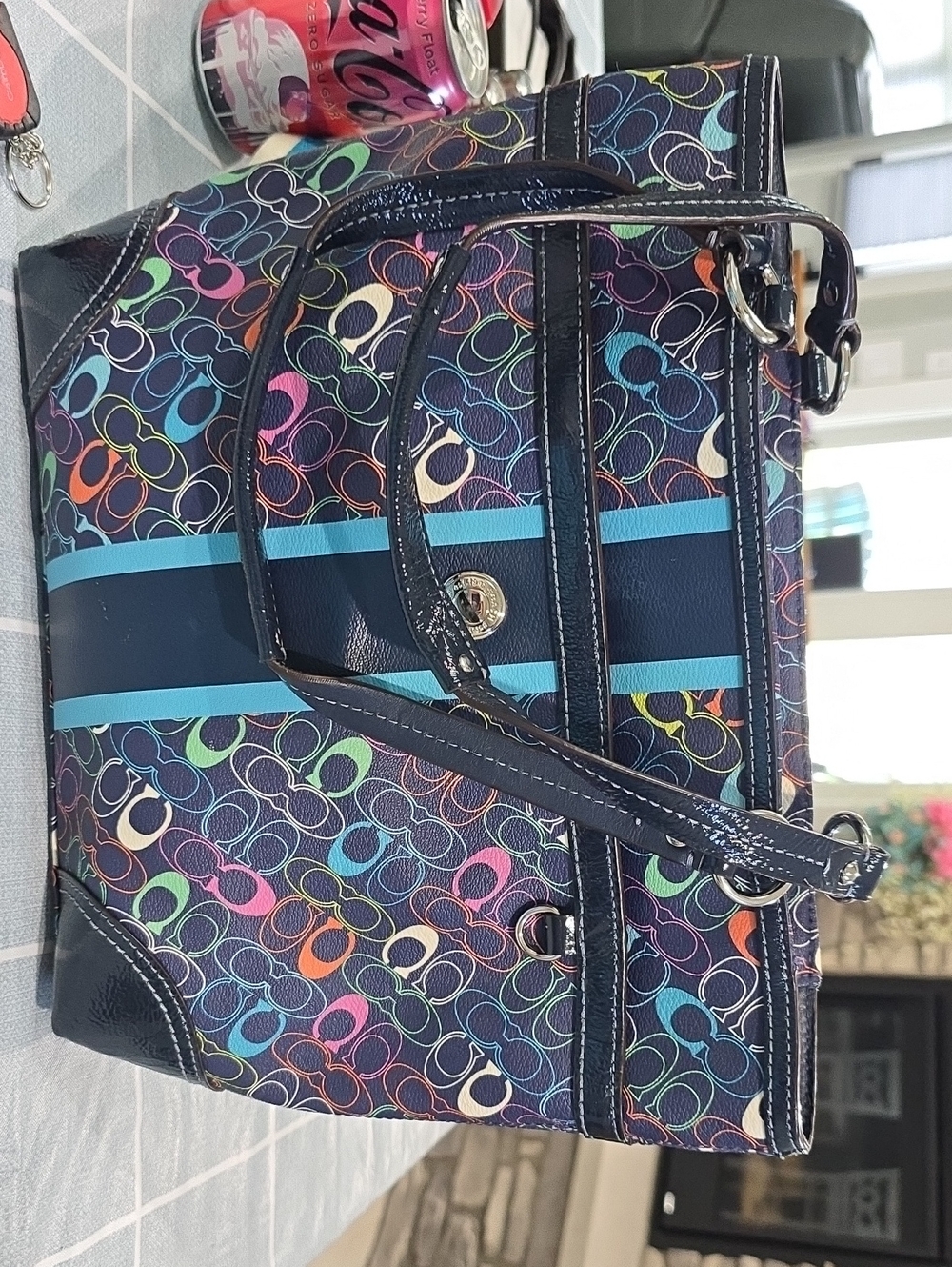Coach Navy Multicolor Signature Canvas Tote
